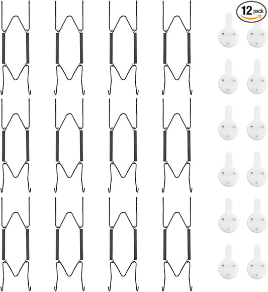 Bilillo 12 Pack Plate Hangers for the Wall, Suitable for 4-5 Inch Decorative Plate, Invisible Heavy Duty Wire Plate Holder with Wall Hooks, Plate Hangers for Displaying Plates, Platter, Dish