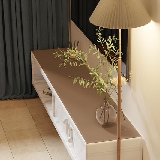 Desk Pad - 14x45 Inch Waterproof Easy to Clean Can Conceal Flaws Protector The Table Top from Scratches Used for Coffee Table Office Table Dresser(Mud Color+Champagne Gold 14x45)