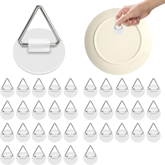 Bilillo 36PCS Adhesive Picture & Plate Hangers, No Nails Wall Hooks, Invisible Heavy Duty Sticky Hanging Hooks for Frames, Plates, Wall Art Decor, No Damage