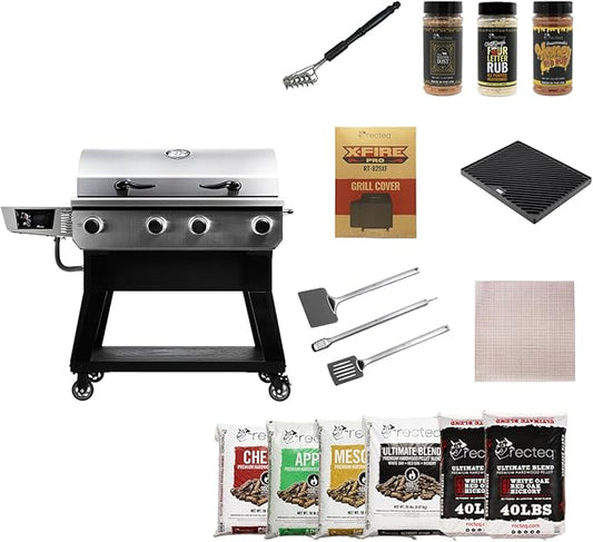 recteq X-Fire Pro Pellet Smoker Grill, Wi-Fi-Enabled Electric Pellet Grills, Outdoor Grills & Smokers, BBQ Grill, 825 Sq. in. Cooking Space, X-Fire Pro + Grilling Essentials
