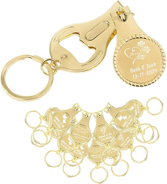 100pcs Personalized 4 in 1 Multi Function Bottle Opener, Nail Clipper, Wedding Favors Brewery, Private Customized, Gold, Multitool Gifts for Men