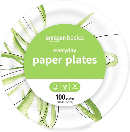Amazon Basics Everyday Paper Plates, 10 Inch, Disposable, 100 Count