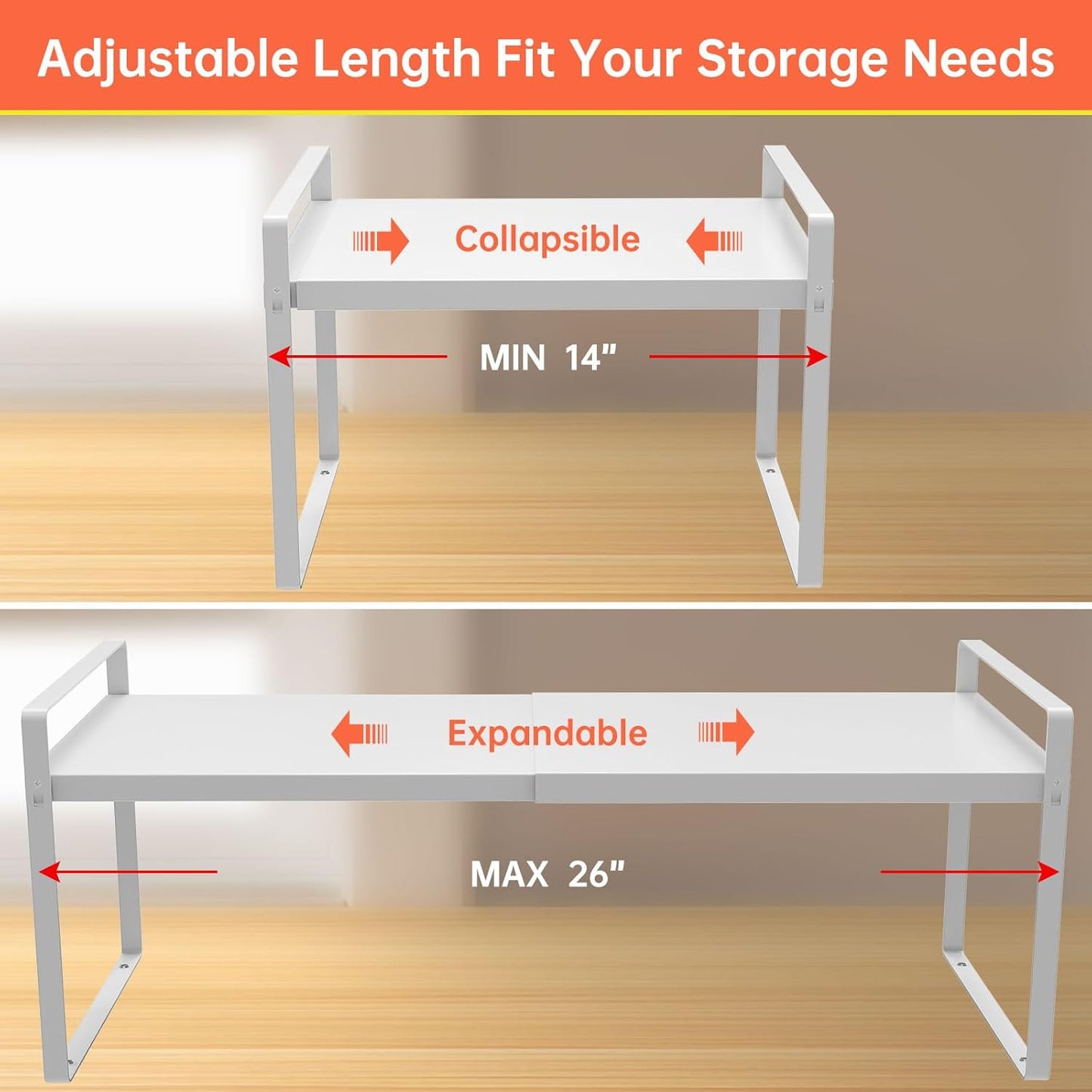 Expandable Cabinet Organizer 14"~25", Kitchen Shelf Organizer Spice Rack 11” wide, Cupboard Organizers And Storage Shelves, Kitchen Counter Organizers, Countertop Cabinets Small Pantry Shelf