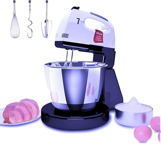 Stand Mixers, 7 Speeds With 3QT Stainless Steel Bowl, Stand and Hand Mixer with Dough Hook, Whisk, Mixing Beater for Baking, Cake, Cookie, Kneading (VL2)