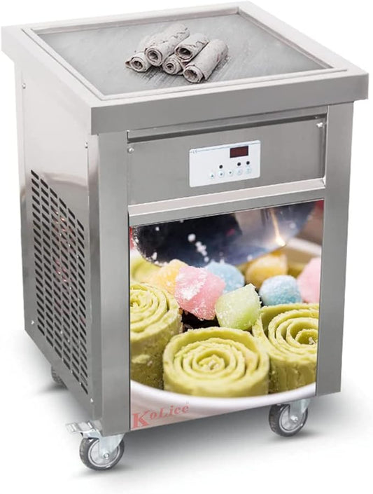 Kolice Commercial ETL certificated 21"x21" Single Square Pan Fried Ice Cream Machine, Frozen Yogurt Roll Ice Cream Machine, Fry Ice Cream Roll Machine-auto defrost