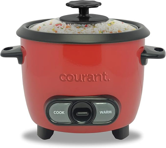 Courant Rice Cooker 8-Cup (Cooked), Removable Non-Stick Bowl, One Touch Rice Cooker, Red