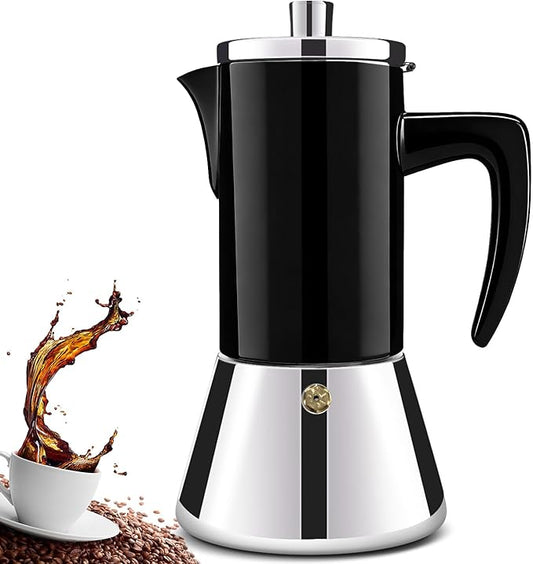 12 Cup Thickened 304 Stainless Steel Moka Pot Stovetop Espresso Maker Cafeteras Italian Percolator Espress Makers Capable Greca Mocha Coffee Machine for Induction Home and Camping 600ml 20oz