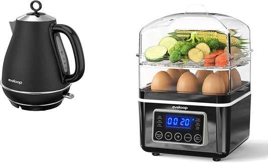 2 Tiers Electric Food Steamer with Evoloop 1.7L Electric Kettles