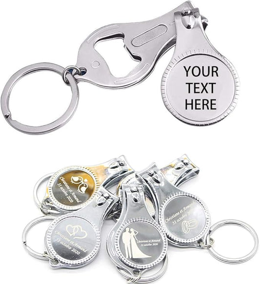 100pcs-Personalized 4 in 1 Multi Function Bottle Opener, Nail Clipper, Wedding Favors Brewery, Private Customized, Sliver, Multitool Gifts for Men