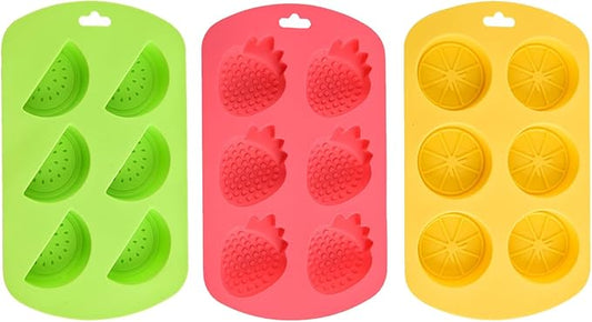 3 Pack 3D Watermelon/Lemon/Strawberry Silicone Mold, Fruit Snack Molds for Candy Chocolate Gummy Making, Non-Stick Baking Mold for Jelly Soap Ice Cube Fondant