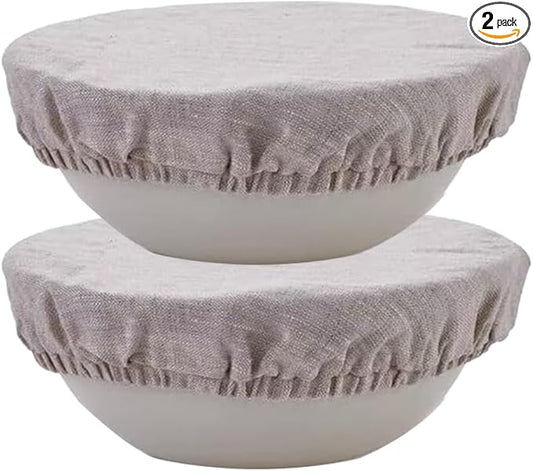 100% Pure Linen Bowl Covers For Bread Proofing, 2 Pcs 8 Inches Elastic Reusable Solid Color Cloth Fabric Bowl Covers,Small Organic Washable Large Stretch Sourdough Lids, Linen