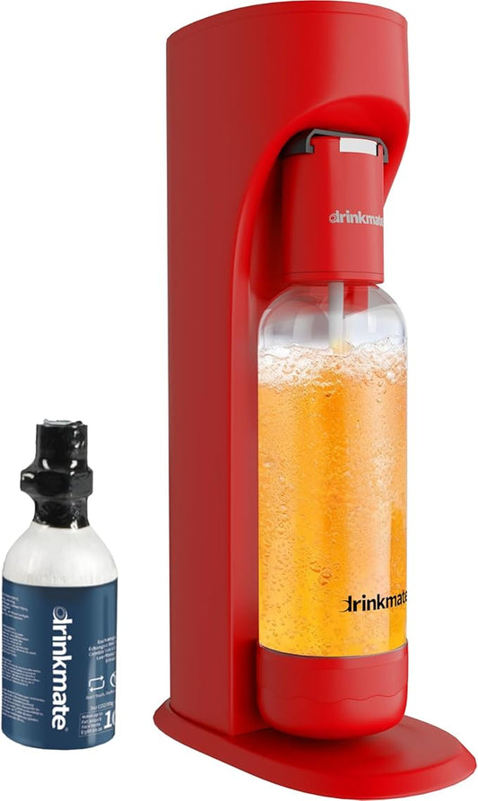 DrinkMate OmniFizz Sparkling Water and Soda Maker, Carbonates Any Drink, with 3 oz CO2 Test Cylinder (Royal Red)