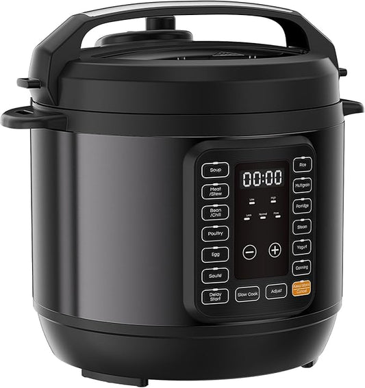 Sweetcrispy 16-in-1 Electric Pressure Cooker 8QT, 12-Preset Multi Cookers with Ceramic Pot, Slow Cook Rice Steamer Sauté Soup Yogurt Maker and More, Recipe Book