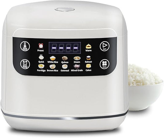 Portable Digital Rice Cooker, 6-Cup (Uncooked)/12-Cup (Cooked) Small Rice Maker with Steaming Basket, Mini Rice Cooker with 2L Removable Nonstick Inner Pot, 10 Menu Options, Auto Keep Warm, 24 Hour Delay Timer, White