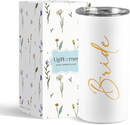 Bride Gifts Bridal Shower Gifts for Bride Cup Wedding Engagement Bachelorette Party Favors Stainless Steel Insulated Skinny Tumbler with Lid and Straw 15 OZ