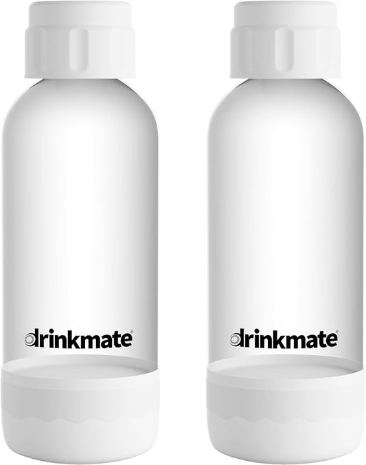 DrinkMate 0.5L Replacement Carbonation Bottles | Compatible with OmniFizz, LUX, and Spritzer | Classic White, Pack of 2