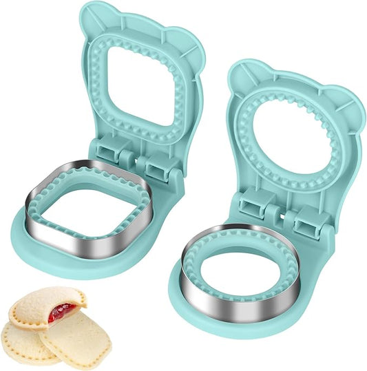 TACGEA Uncrustable Sandwich Cutter Maker, 2 Pack Sandwich Sealer and Cutter -Square and Circle Shape, Light Blue