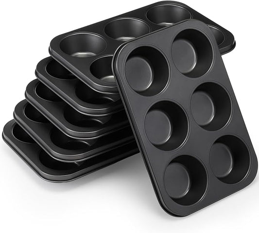 Blushtier 6 Pack Nonstick Jumbo Muffin Baking Pan Muffin Tins Heavy Duty Cupcake Tin Gold Carbon Steel Cup Cake Tray for Baking Cupcakes, Dishwasher Safe Small Muffins Tarts(Jumbo,Black)