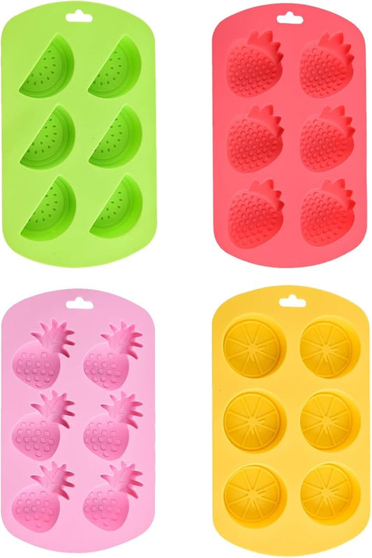 4 Pack Fruit Silicone Molds Set - Watermelon/Strawberry/Lemon/Pineapple Shapes for Gummy, Chocolate, Ice Cubes - Reusable Candy & Cake Decor Baking Tools
