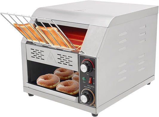 Commercial Conveyor Toaster 300 Slices/Hour 1900W Heavy Duty Stainless Steel Electric Conveyor Toaster with Three Baking Modes and Temp & Speed Control for Home Restaurants Bakery Use
