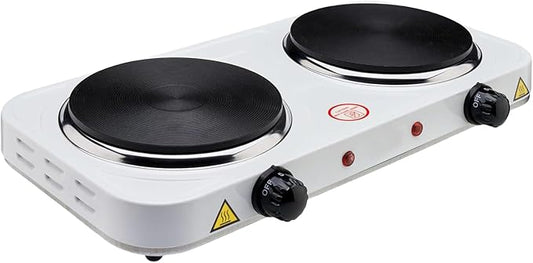 2200W Electric Hot Plate, Electric Cooktop with 2 Burner, Cast Iron Portable Burner Stove, Portable Electric Countertop Burner, Compact Double Burners for Cooking(white)