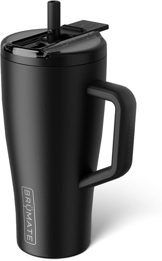 BrüMate Era Flip 30oz Tumbler with 100% Leakproof Covered Straw Lid | Hygienic Covered Straw | Insulated Stainless Steel Water Bottle with Handle | Cup Holder Friendly | BPA-Free (Matte Black)