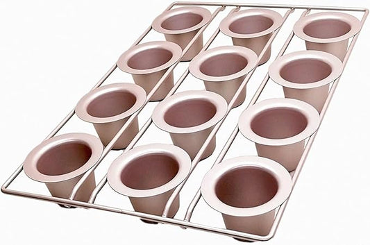 12-Cavity Popover Pan Non-Stick Yorkshire Muffin Puddings Cake Quiches Cupcake Mold Bakeware for Oven Baking (Champagne Gold)