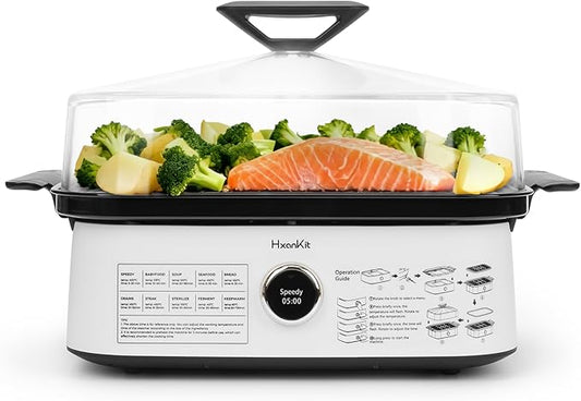 450C/842F Electric Food Steamer,Superheated Steam Cooker, 40% Less Fat, Premium Borosilicate Glass Lid, 10 One-Touch Presets, No Descaling 2+ Years, Real-Time Temp Display, 8 Qt 1800W White