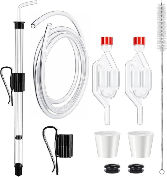 14” Auto Siphon-3/8” Racking Cane, Wine Siphon Pump with 5.5FT Tubing, Auto Siphon Clamp, Cleaning Brush, Airlock for Fermenting with Stoppers & Grommets, Siphoning Kit for Wine Making Homebrew