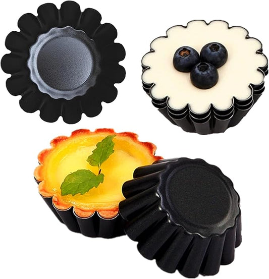 12-Pack 2.5 Inch Nonstick Mini Tart Pans Fluted Side for Pies Pan Round Deep Quiche Mold Heavy Duty Carbon Steel Baking Cupcake Egg Tarts Mousse Cakes Fruit and Desserts Molds for Oven