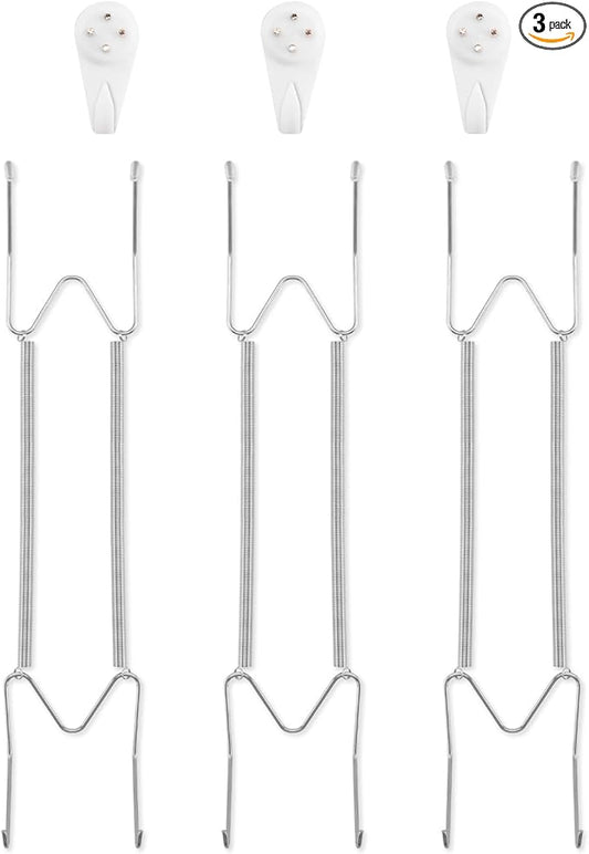 3 Pack Plate Hangers for The Wall, Suitable for 12-16 inch Art Plate, Stainless Steel Invisible Heavy Duty Wire Plate Holder with Wall Hooks, Plate Hangers for Displaying Plates, Platter, Dish, Silver