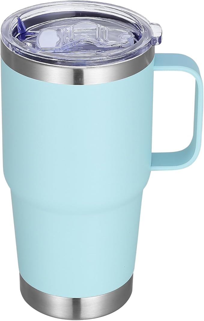 20 oz Stainless Steel Tumbler with Handle Metal Insulated Coffee Travel Mug with Handle Double Wall Tumbler Cup with Lid and Straw, Mint Green 1 Pack
