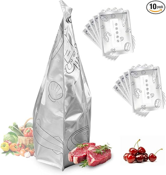 Reusable Aluminum Foil Sealable Storage Bags, 2026 New Resealable Vacuum Zipper Pouches, Stand Up Foil Sealable Bags with Label and Zip Lock for Kitchen (10, Large)