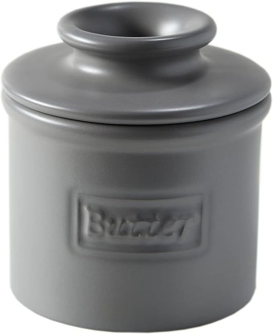 Butter Bell - The Original Butter Bell crock by L Tremain, a Countertop French Ceramic Butter Dish Keeper for Spreadable Butter, Café Matte Collection, Steel Gray