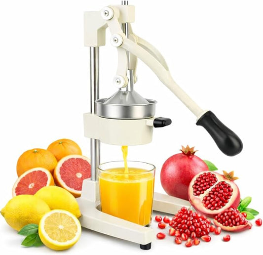 Cast Iron Juicer, Cast Iron Juicer Hand Press Heavy Duty, Peel-Free Juicing, Professional Lemon Orange Pomegranate Squeezer, Effortless, Stable, Easy Clean for Home, Bar, Commercial Use(White)