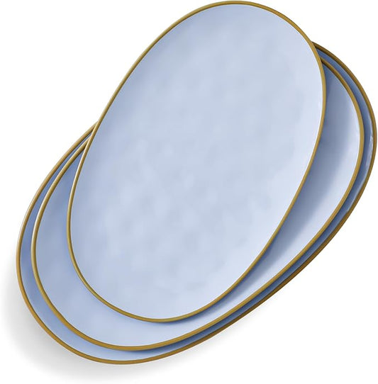 Ceramic Oval Serving Platter: 15.6/14.3/12.9 Inch Large Serving Dishes for Entertaining Party, Turkey, Steak, Ham, Microwave Dishwasher Safe, Blue