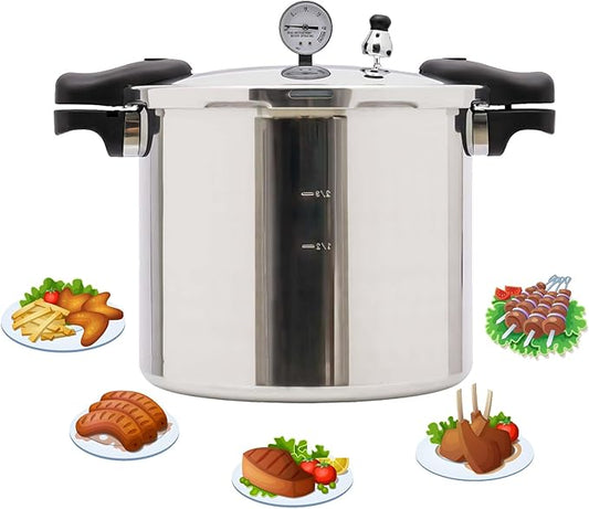 22L/23 Quart Thickened Explosion-proof Pressure Cooker, W/Gauge & Release Valve, Aluminum Alloy Cookware, Serving Up To 30 People, For Large Families Or Gatherings Silver