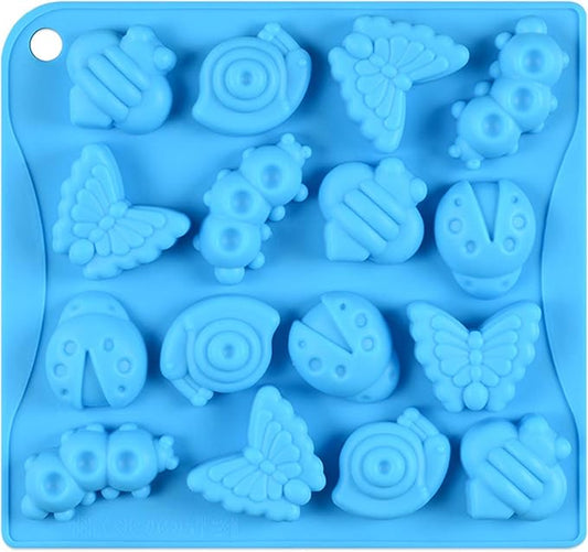 Joyeee 16 Cavity Insect Silicone Mold, 1 Pcs Butterfly Snail Ladybug Bee Bug Chocolate Candy Mold, Insects Cake Muffin Ice Cube Soap Crayon Wax Melt Mold Tray, Reusable Silicone Mold Resin, 26 CM