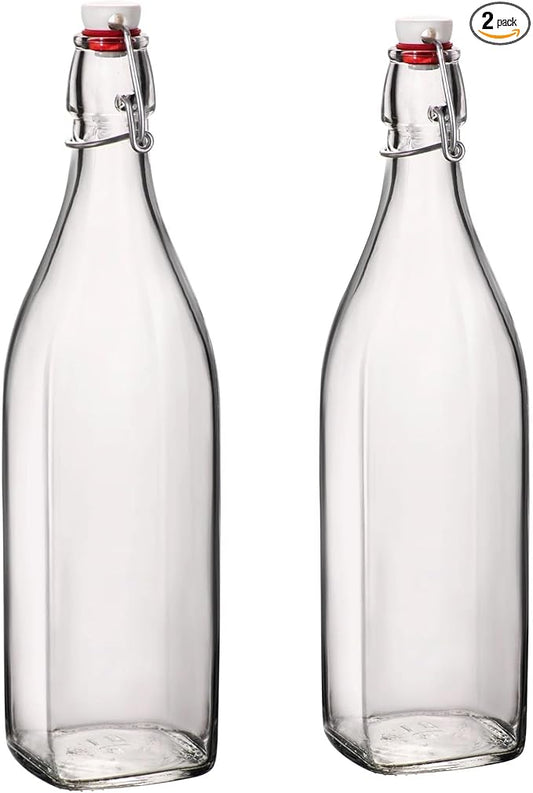 Bormioli Rocco 33.75oz Swing Bottle (Set of 2) - Reusable Glass with Airtight Leakproof Swing Tops, BPA-Free Office Water Bottle, Great for Homemade Syrups, Dressings, Infused Oils, Fresh Juices