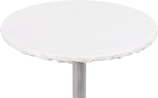 Yourtablecloth Heavy Duty Vinyl Round Fitted Tablecloth (Table Cover) with Flannel Backing Vibrant Colors Elasticized Tablecloth Great for Indoor and Outdoor Dining and Playing Cards 54” White