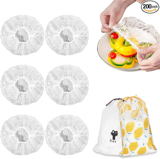 200PCS Plastic Elastic Bowl Covers Reusable,Food Storage Covers with Elastic Bowl Covers for Leftover, Plastic Covers for Bowls Fresh Keeping Bags for Family Outdoor Picnic (Thicken)