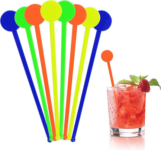 200Pcs Cocktail Swizzle Sticks, 7 Inches Disposible Plastic Drink Stirrers with Disc Top Colorful Drinks Bar Mixing Rod for Coffee Milk Cocktail Whiskey Beverage (Colorful)