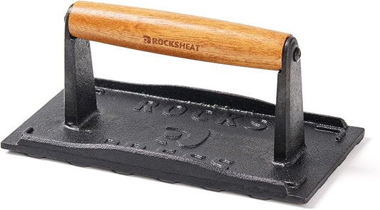 Cast Iron Square Burger Press with Wooden Handle - 8x4 Inch Heavy Duty Patty Maker for Perfectly Shaped Burgers, Steak Patties, and More