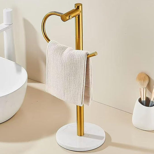 19 inch Brushed Gold Hand Towel Holder Stand,Hand Towel Bar Bathroom Vanity Countertop Towel Holder Free Standing,Towel Ring Hardware Accessories Towel Rack