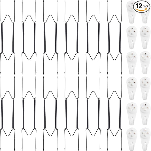 Bilillo 12 Pack Plate Hangers for The Wall, Suitable for 10-14 Inch Decorative Plate,Invisible Heavy Duty Wire Plate Holder with Wall Hooks, Plate Hangers for Displaying Plates, Platter, Dish (Black)