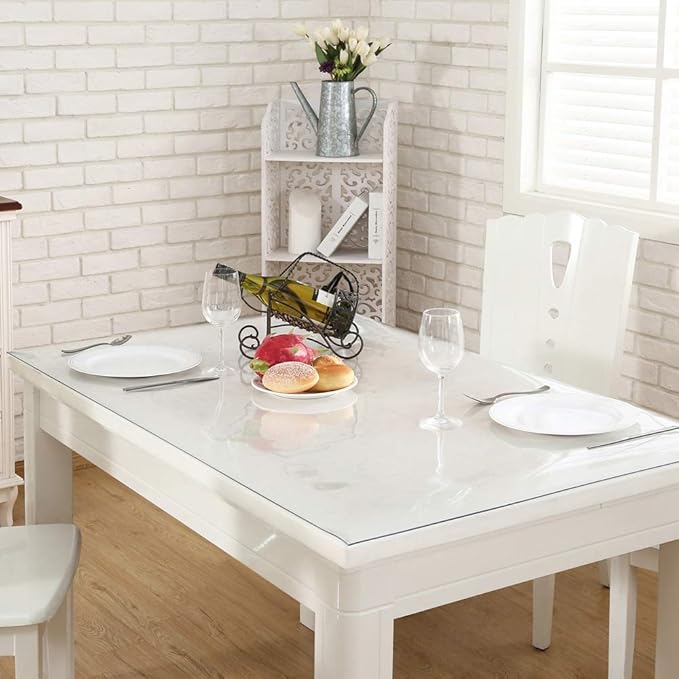 NECAUX Custom 34 x 34 Inch Clear Table Cover Protector, 1.5mm Thick Crystal Water Resistant Plastic Square Heavy Duty Desk Pad Mat Non-Slip Tablecloth Protector for Dining Room Table, Meeting Table