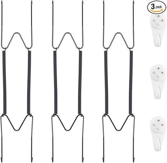 3 Pack Plate Hangers for The Wall, Suitable for 10-14 inch Art Plate, Stainless Steel Invisible Heavy Duty Wire Plate Holder with Wall Hooks, Plate Hangers for Displaying Plates, Platter, Dish, Black