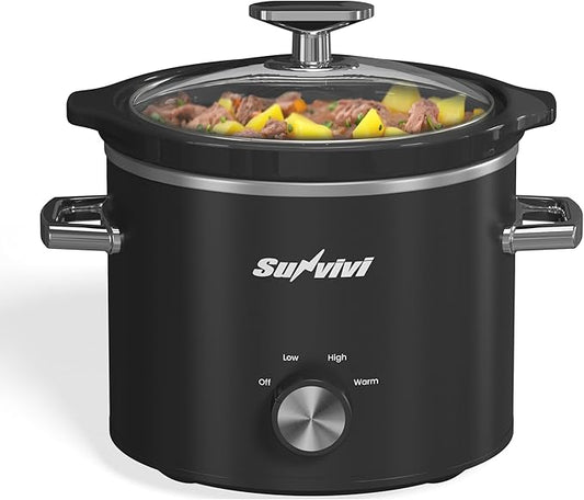 SUNVIVIPRO Small Slow Cooker with Removable Ceramic Pot, Food Warmer with 3 Heating Settings & Dishwasher Safe Glass Lid, Black