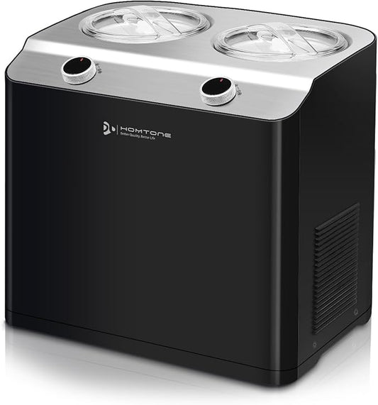 Homtone 2 Flavor Ice Cream Maker,Automatic Compressor Ice Cream Maker Machine with 2 Bowls,2.6QT (2 x 1.3qt) Largest Capacity & Fastest Freezing Ice Cream Machine, 3 Modes, Keep Cool Function