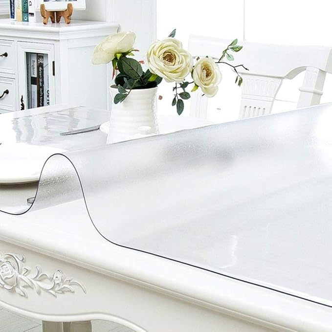 NECAUX Custom Multisize 1.5mm Thick Frosted PVC Table Cover Protector - 48 x 80 Inch ECO Plastic Dining Room Table Cover Vinyl Desk & Table Pad for Kids